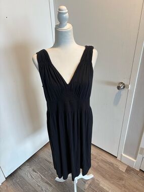 Theory Black Smocked Waist V-Neck Sundress
